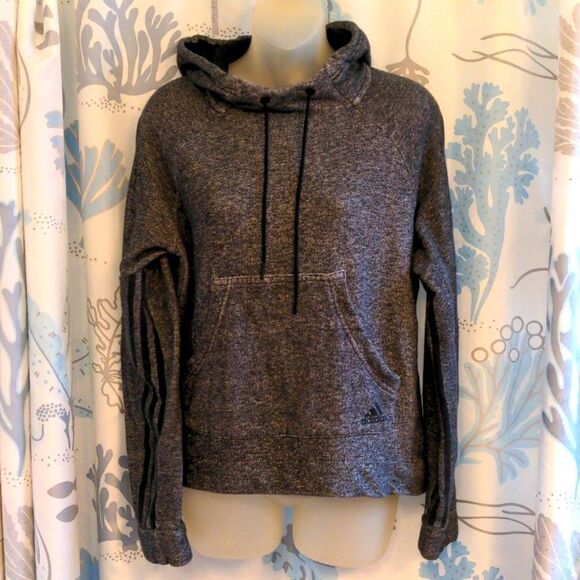 Adidas Heather Black + Grey Hoodie Sz M - Picture 1 of 9